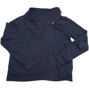 Lucky Brand Saturday Wrap Sweater Navy Blue‎ Women's Large Casual Terry Knit Top